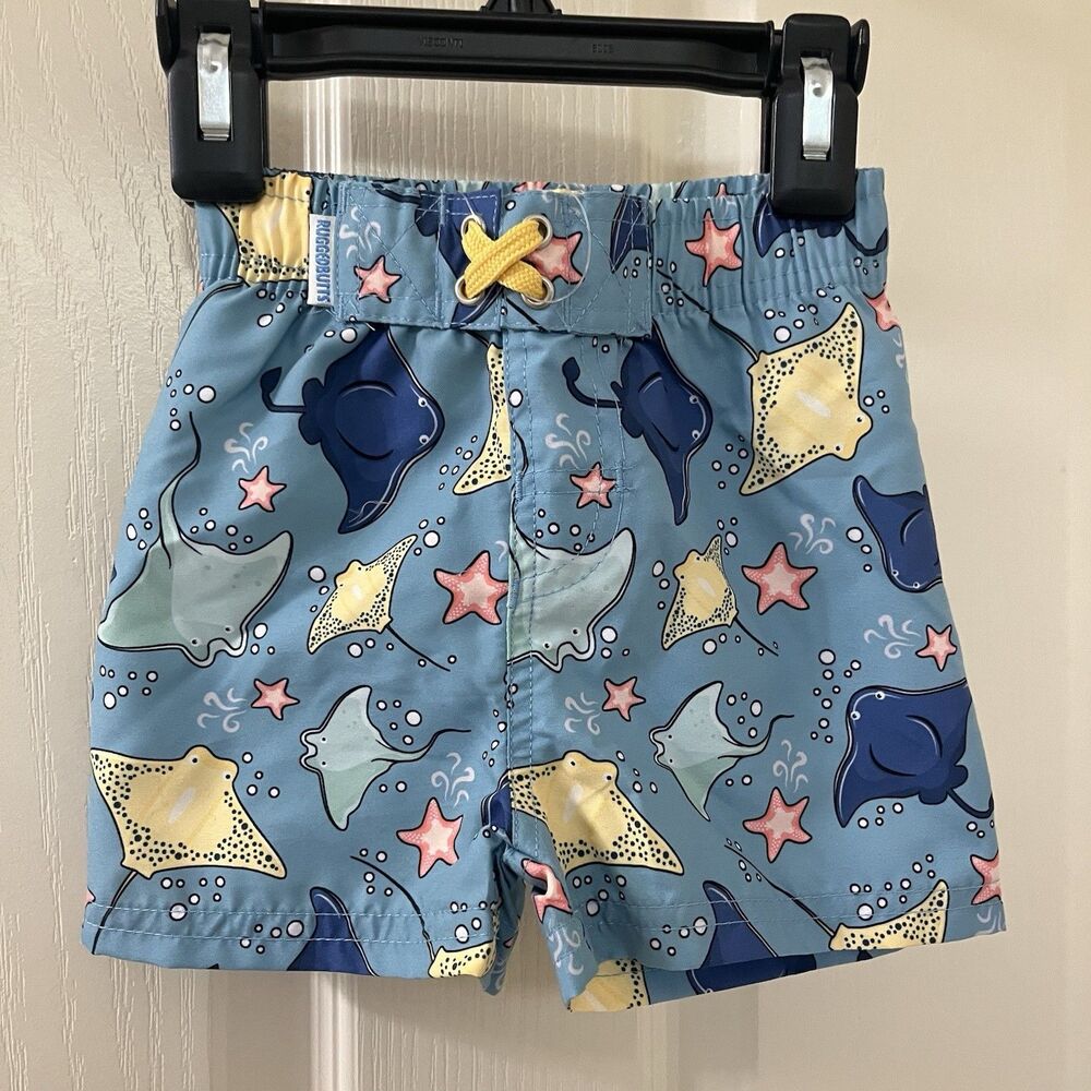 RuffleButts RuggedButts Starfish Stingrays Swim Trunks UPF 50+ Boys 6-12 Mos NWT